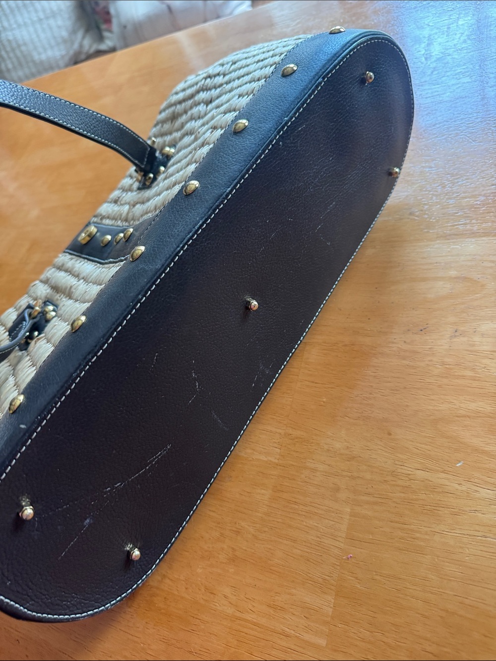 Woven Straw Pet CarryTote with Black Trim and Gold Accents - Picture 8 of 12